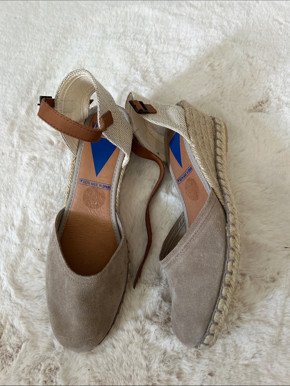 Neutral Taupe Espadrille Wedge Sandals with Ankle Strap made in Spain 🇪🇸